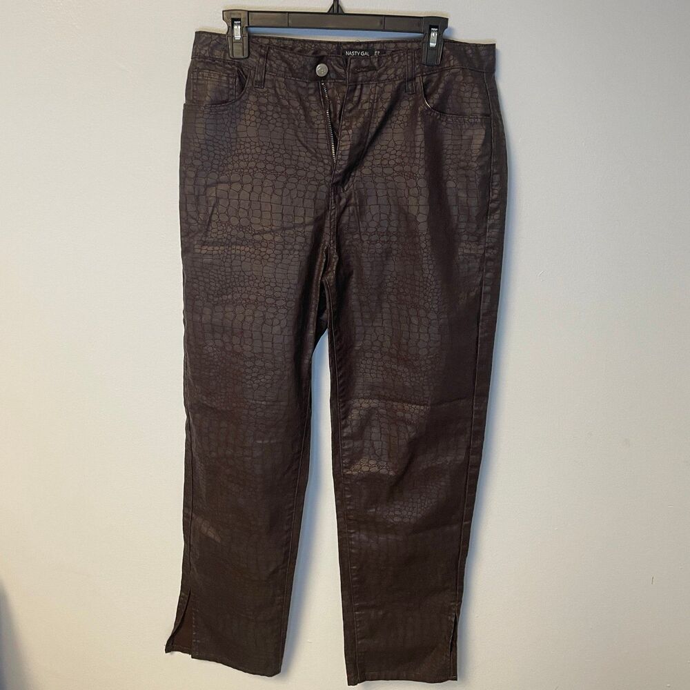 Nasty Gal Snake Print Brown Leather Pants
